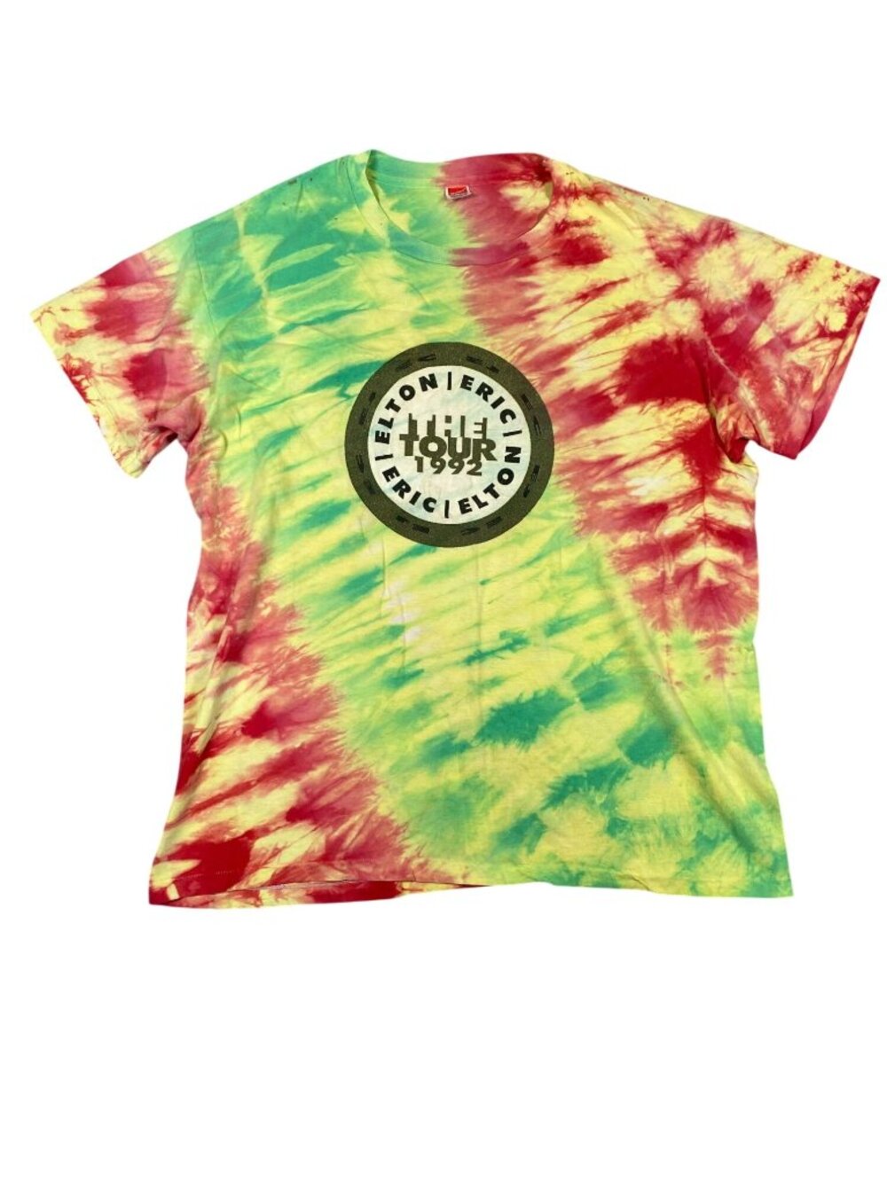 Vintage 1992 Elton John Eric Clapton Tie-Dye Tour T-Shirt 2XL Hanes Graphic Tee